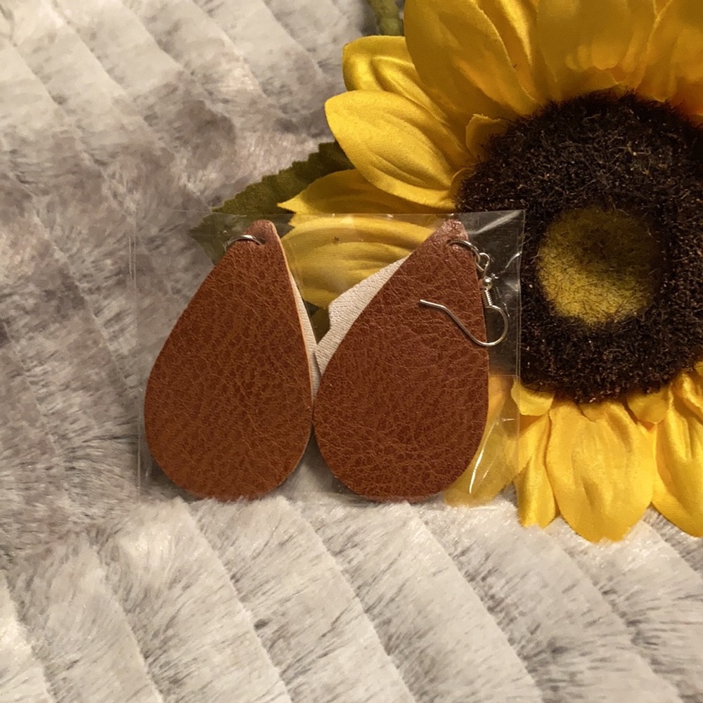 Faux Leather TearDrop Leopard Print Earrings - Picture 2 of 2